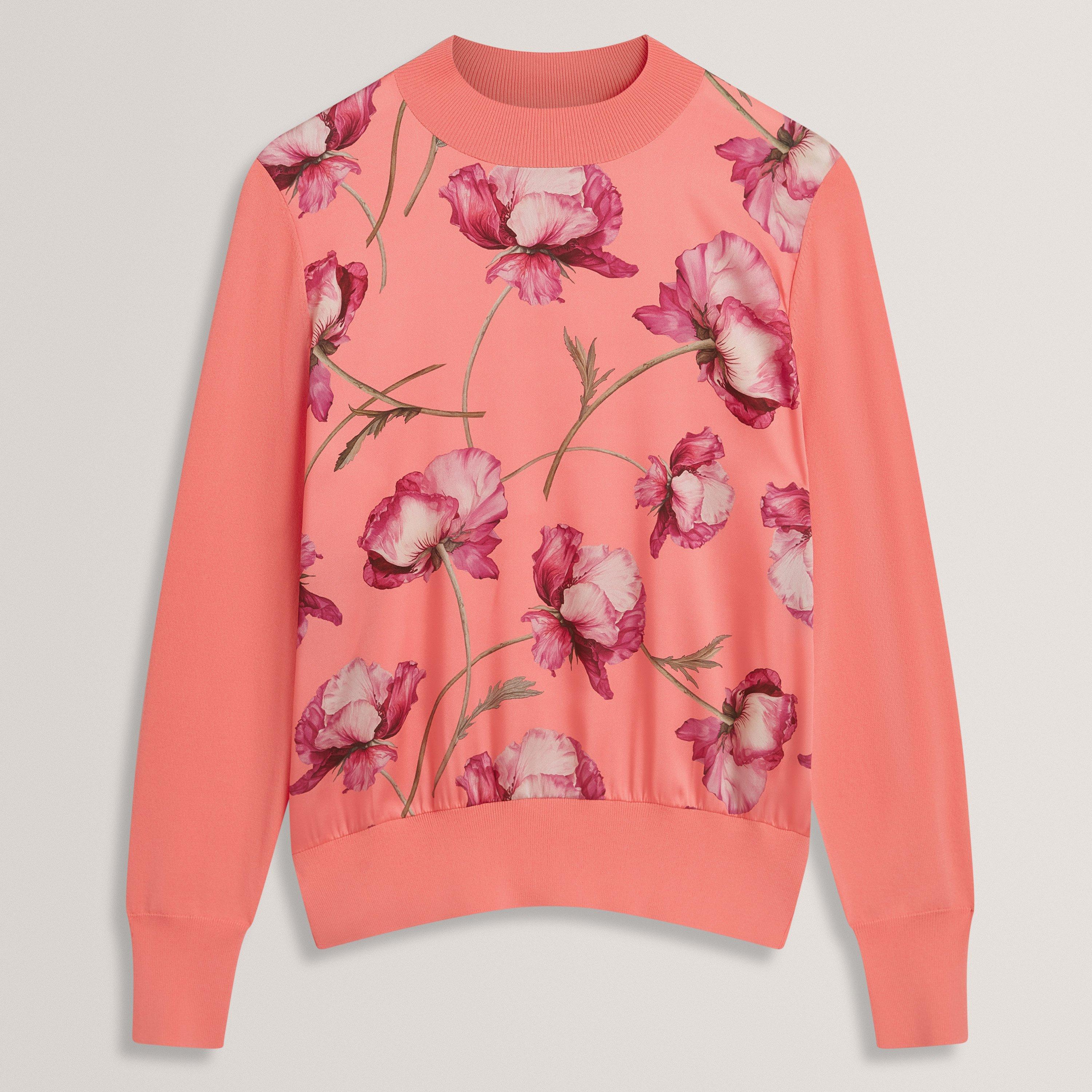 Ted Baker Botanical Print Front Long Sleeve Knit Top