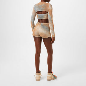 Women's Tie Dye Double Crop Top, Tie-Dye Design