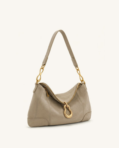 Jayla Faux Suede Metal Pendant Embellished Shoulder Bag - Brown