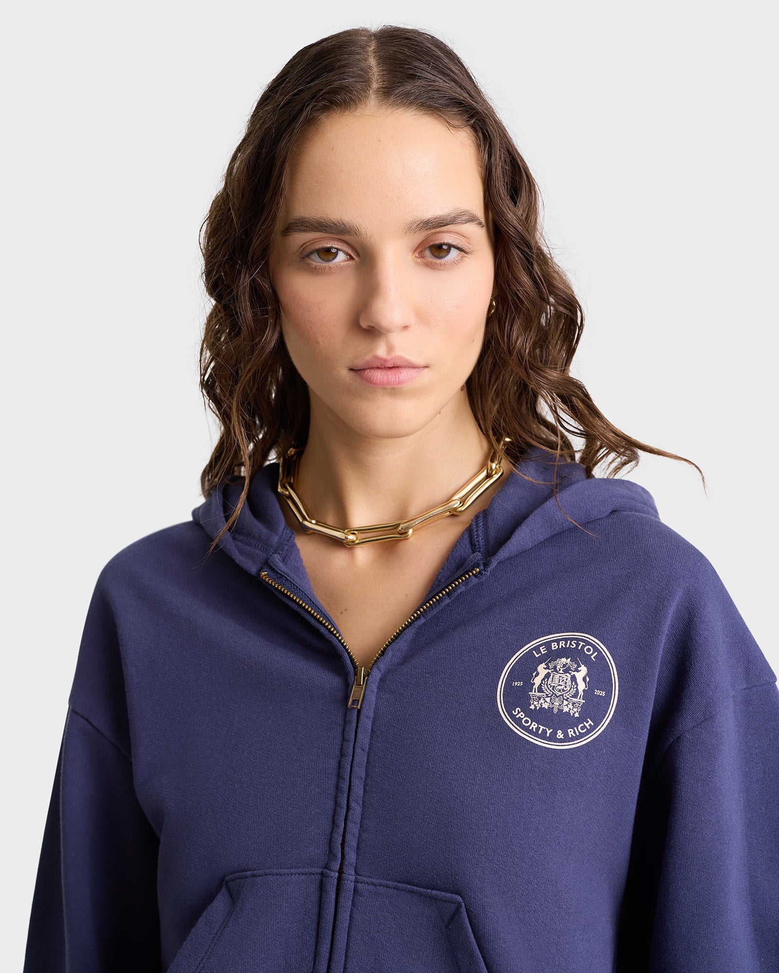 Bristol Crest 100th Cropped Zip Hoodie - Navy/Cream