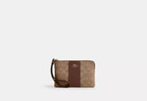 Coach Corner Zip Wristlet In Signature Canvas With Stripe - Wallets | Shop From The Mirage