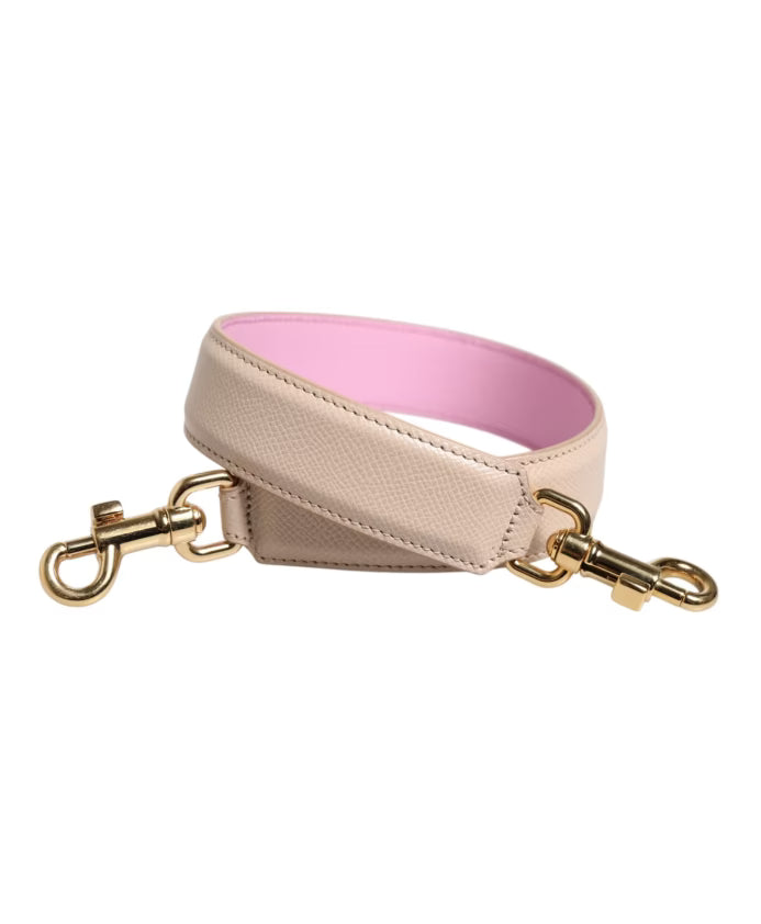 Pink Beige Leather Handbag Shoulder Strap