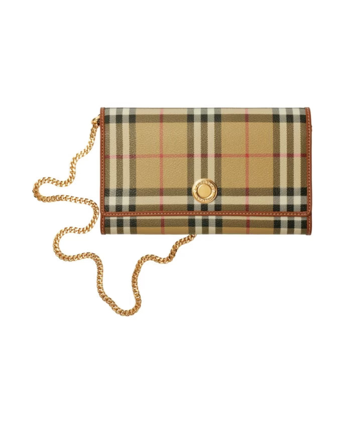 Beige Chain Strap Flap Wallet