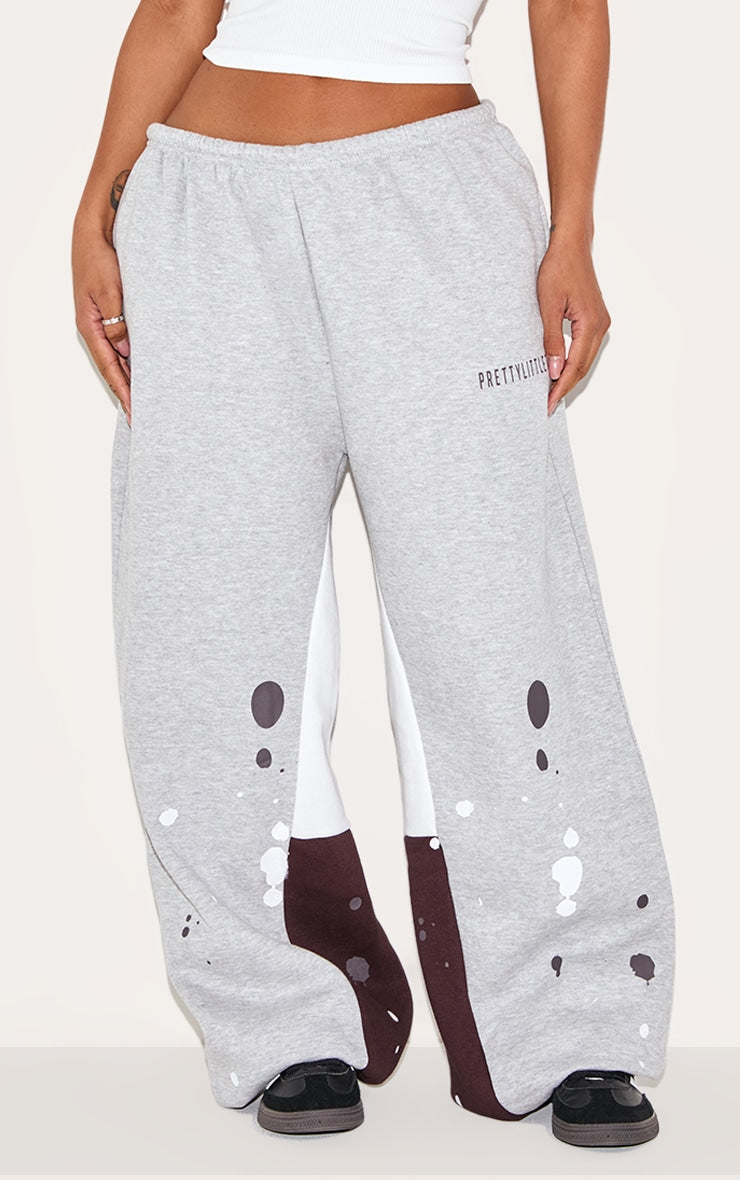Shape Grey Marl Printed Paint Splat Detail Wide Leg Joggers