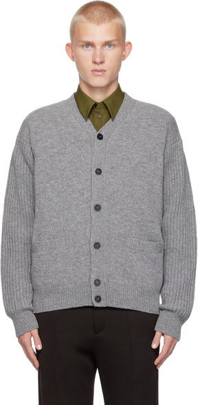 Ferragamo Gray Ribbed Sleeve Cardigan