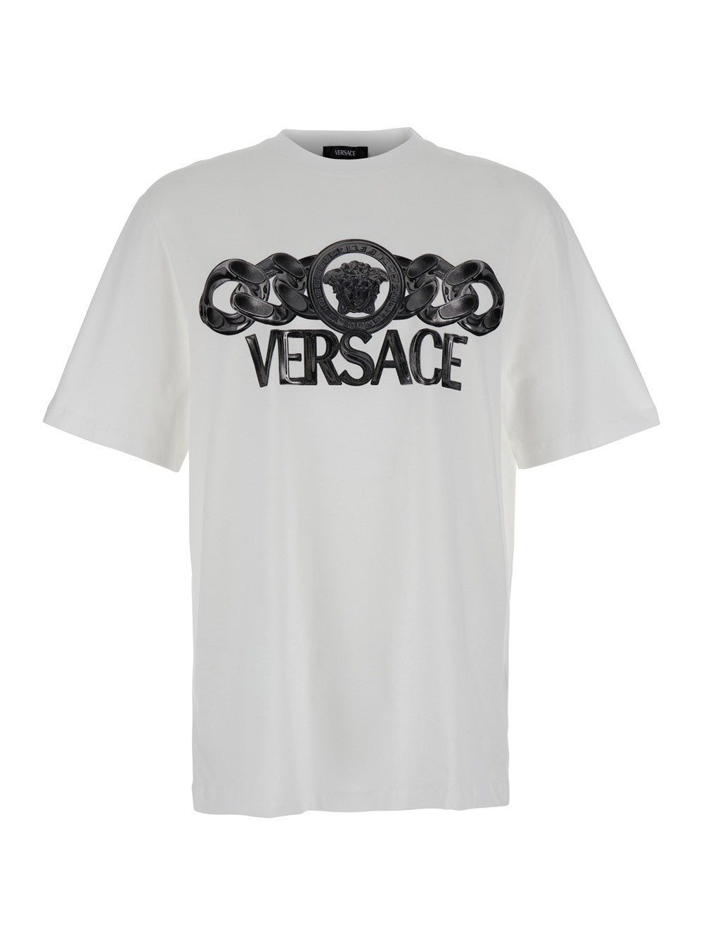 Versace White T-Shirt with Medusa Head Logo Print on the Front in Cotton Man