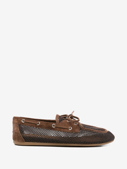 Miu Miu mesh and suede deck shoes