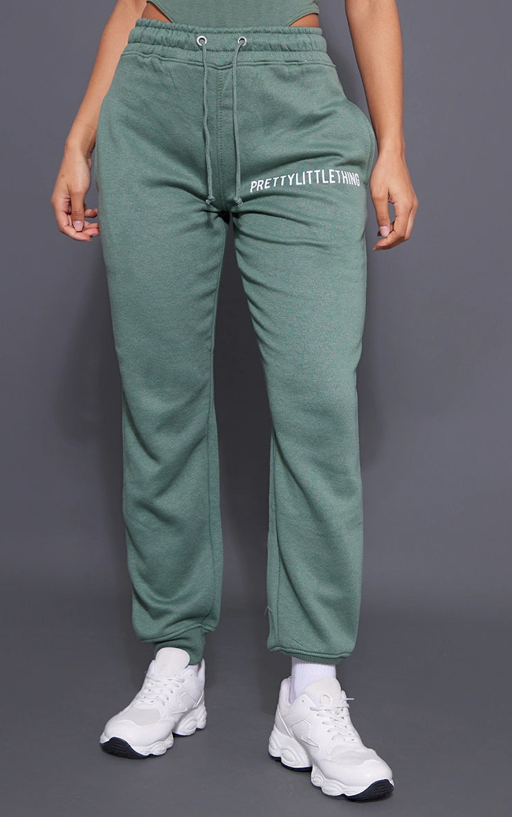 PRETTYLITTLETHING Sea Green Logo High Waisted Cuffed Jogger