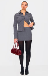 Grey Tailored Woven Glitter Pinstripe Micro Mini Skirt