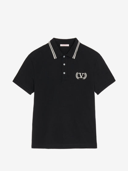 Valentino cotton-pique polo shirt with Maison embroidery