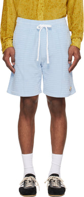 Blue Velour Stripe Shorts