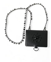 Elegant Black Leather Crystal Card Holder Wallet