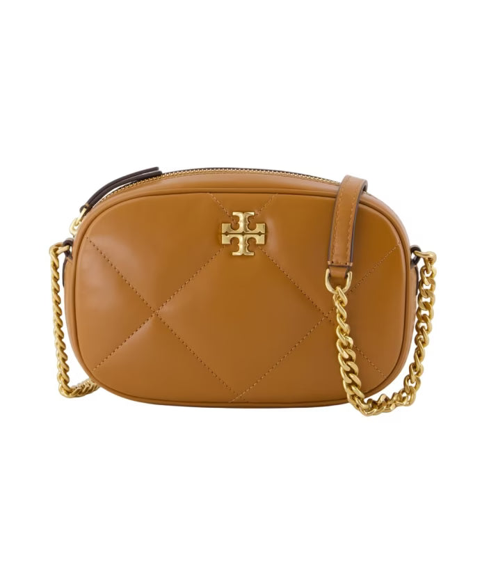 Diamond Camera Crossbody Leather Bag Brown