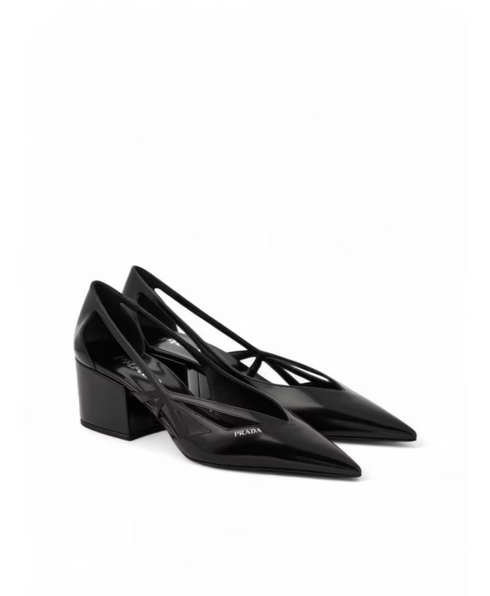 Prada Black Leather Cut-Out Pumps