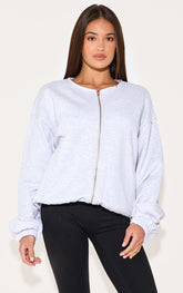 Ash Grey Premium Oversized Boxy Collarless Zip Sweat Top