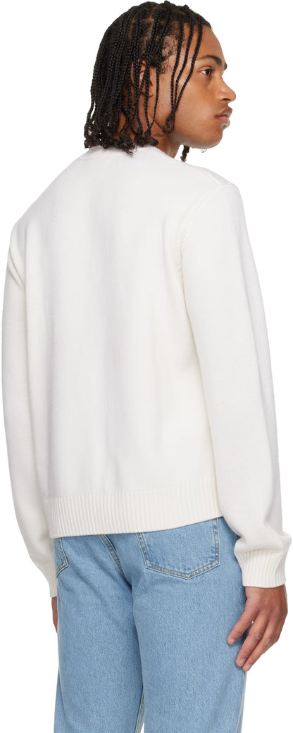 Beige Emblem Merino Knit Crew Neck Sweater