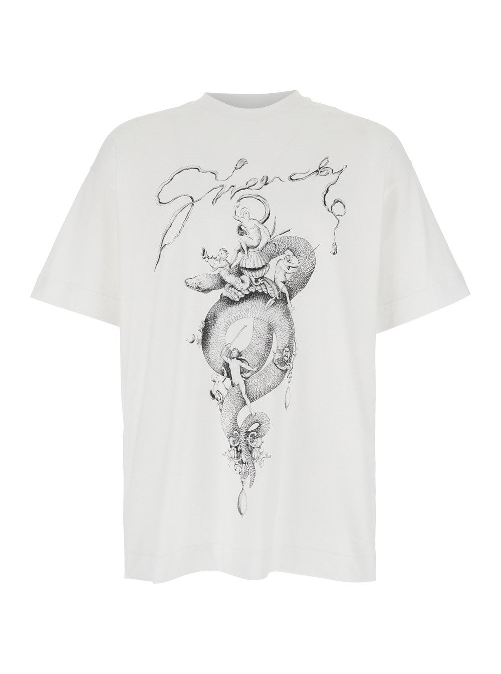 Givenchy White Crewneck T-Shirt with Maxi Logo Print on the Front in Cotton Man