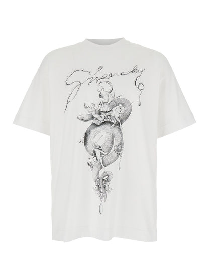 Givenchy White Crewneck T-Shirt with Maxi Logo Print on the Front in Cotton Man