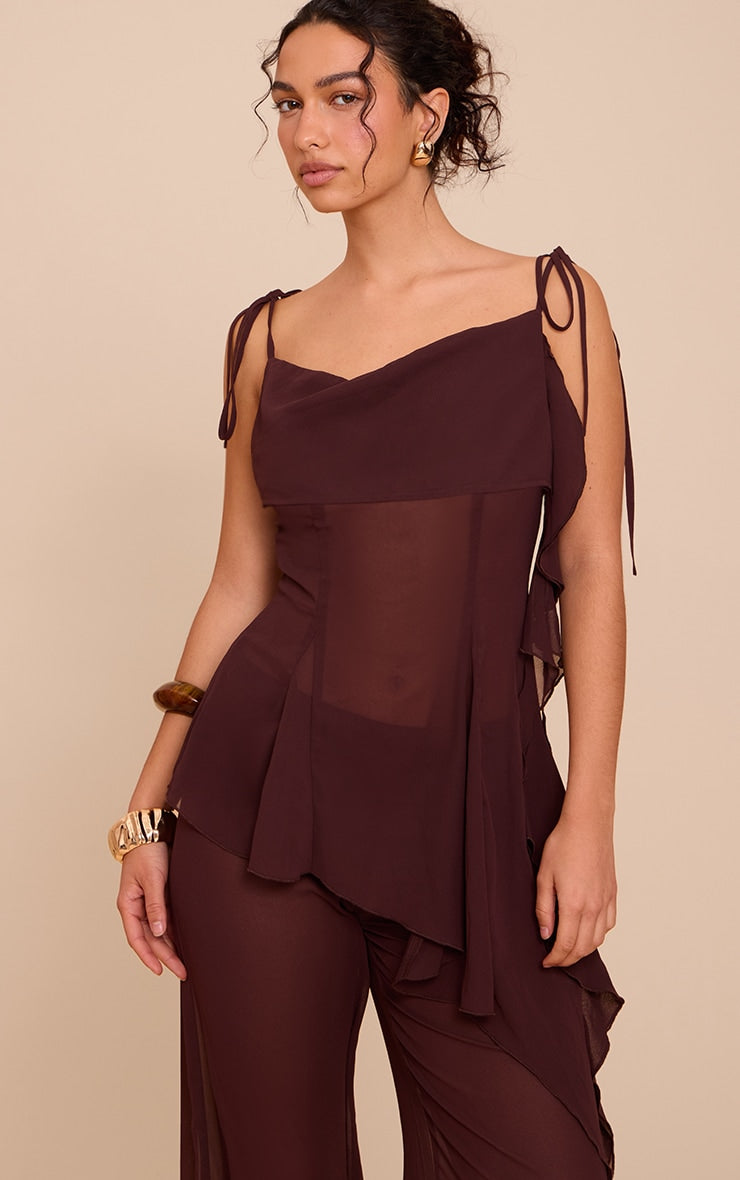 Plum Chiffon Frill Cami Top