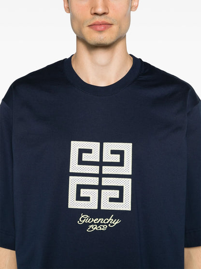 Givenchy 4G 1952 Embroidered Logo Oversized T-Shirt in Medium Blue