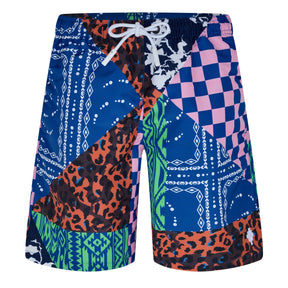 Patchwork-Print Swim Shorts