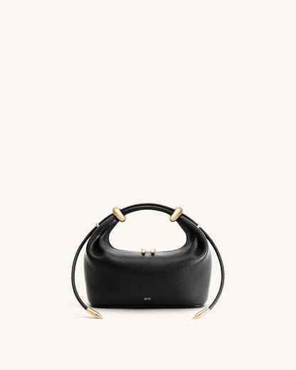 Ellie Metal Ring Embellished Top Handle Bag - Black