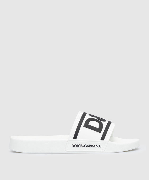 DOLCE & GABBANA WHITE SLIDERS WITH CONTRASTING DG LOGO