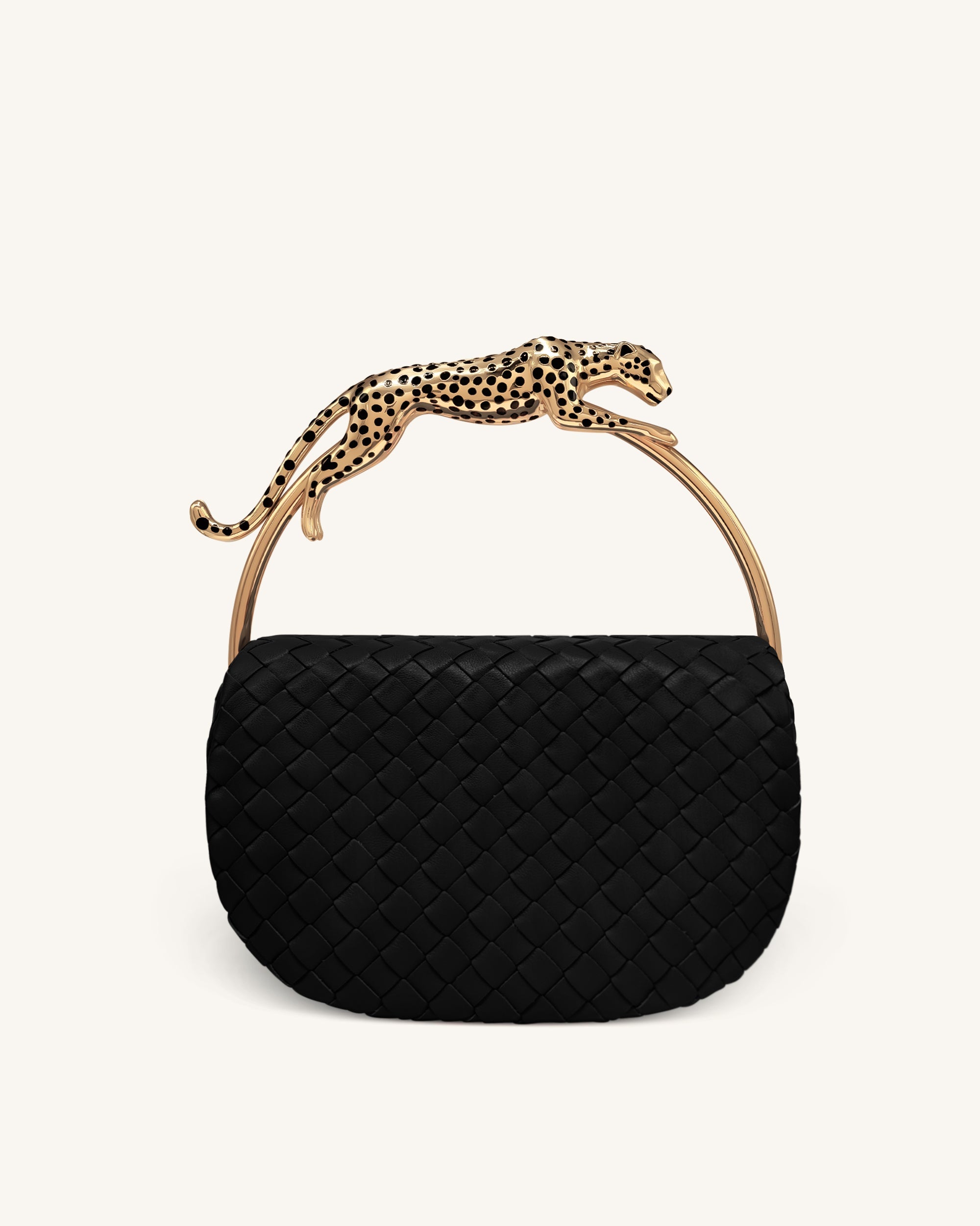 Ione Leopard Shaped Hardware Handle Woven Top Handle Bag - Orange