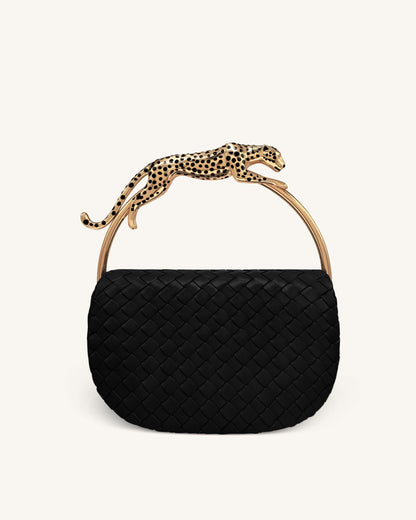 Ione Leopard Shaped Hardware Handle Woven Top Handle Bag - Orange