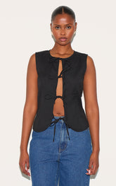 Black Lightweight Woven Tie Front Waistcoat