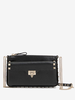 Rockstud chain pouch in grainy calfskin
