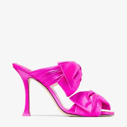 Jimmy Choo flaca 100 fuchsia satin mules with bows