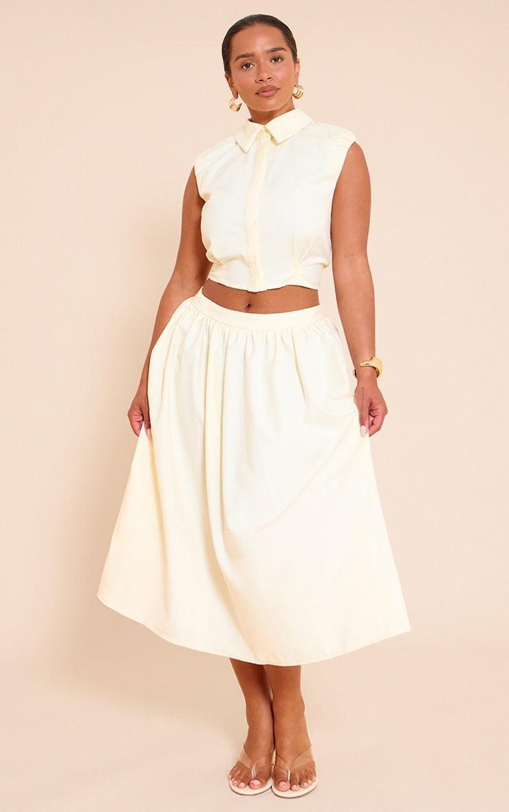 Shape Butter Cream Woven Mid Rise Midi A-line Skirt