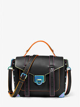 Manhattan Medium Contrast-Trim Leather Satchel