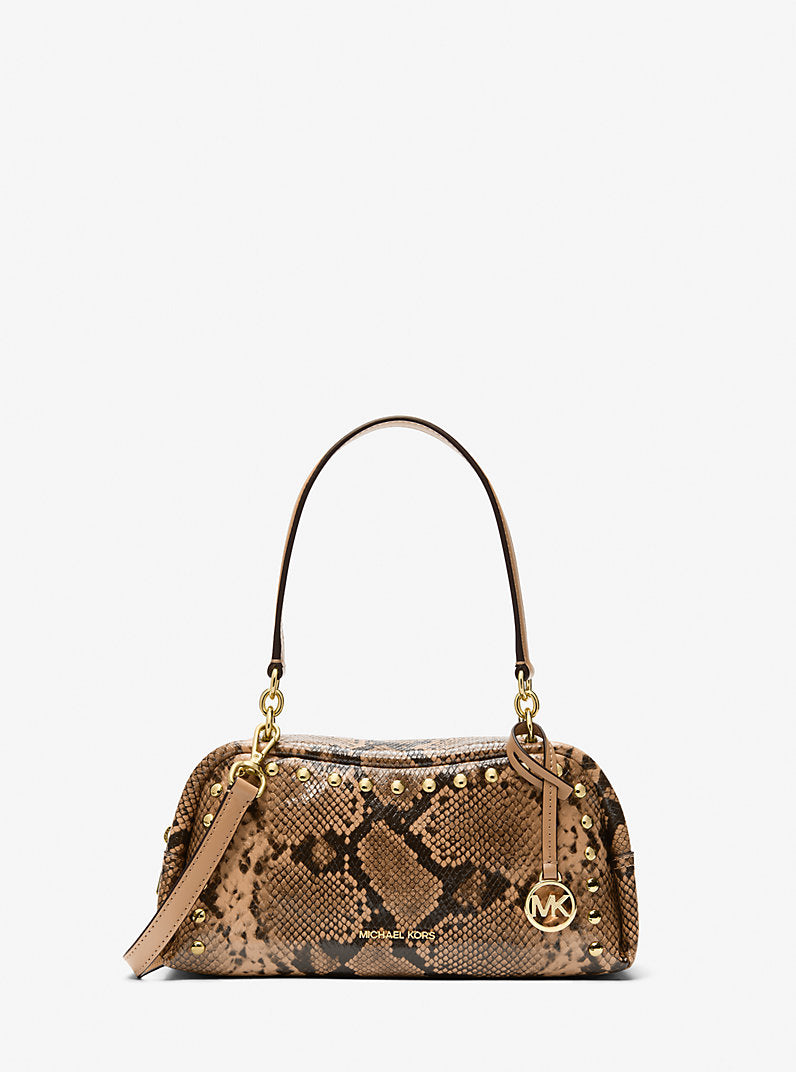Cecily Small Studded Snake Embossed Shoulder Bag