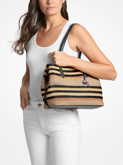 Avalon Medium Striped Woven Tote Bag
