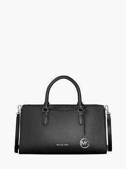 Arden Medium Pebbled Leather and Signature Logo Top-Zip Satchel