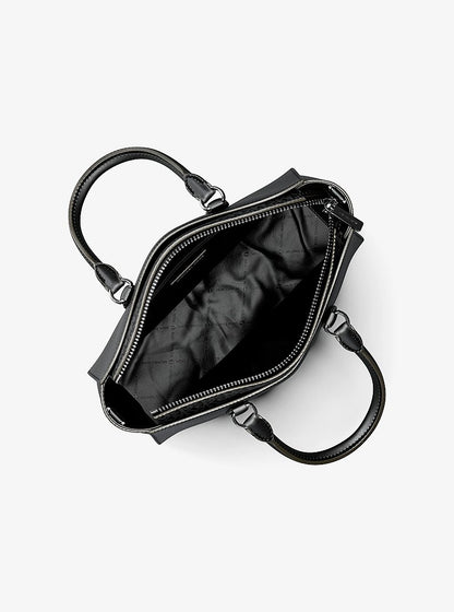 Arden Medium Pebbled Leather and Signature Logo Top-Zip Satchel