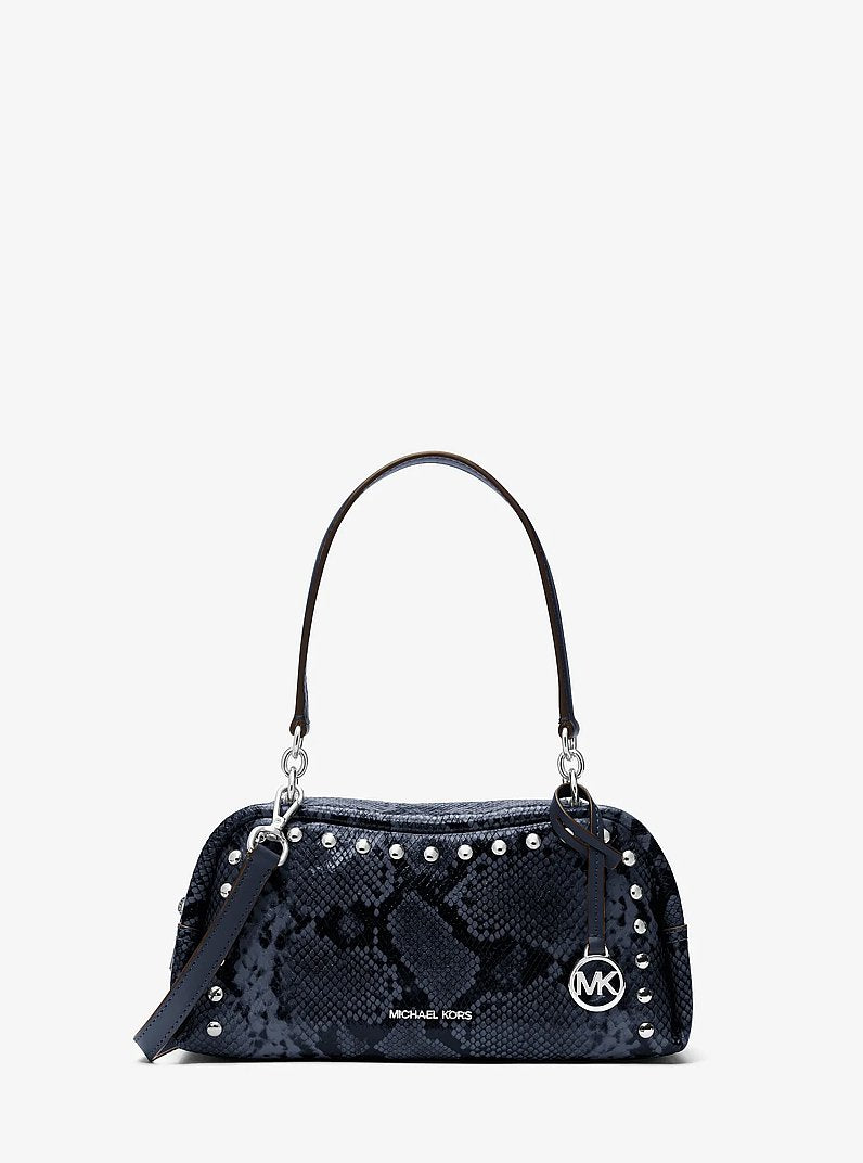 Cecily Small Studded Snake Embossed Shoulder Bag