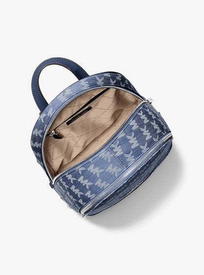 Rhea Medium Logo Jacquard Denim Backpack
