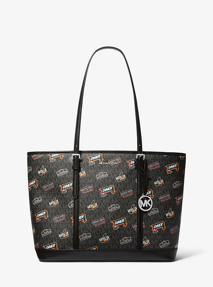 Jet Set Large Printed Signature Logo Tote Bag