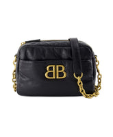 Black Leather Camera Crossbody Bag