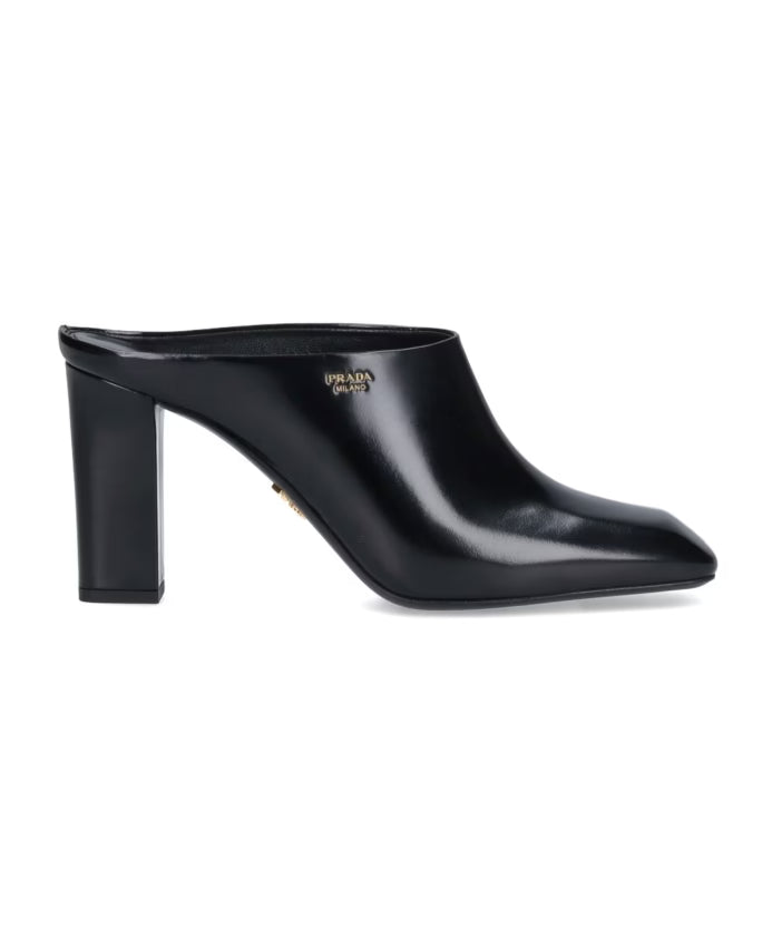 Prada Leather Logo Mules Slip-on Heels