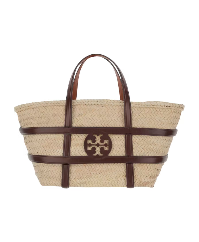 Raffia Straw Shopping Bag with Leather