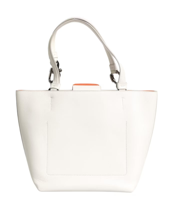 White Leather Top Handle Tote Bag