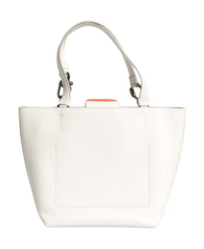 White Leather Top Handle Tote Bag
