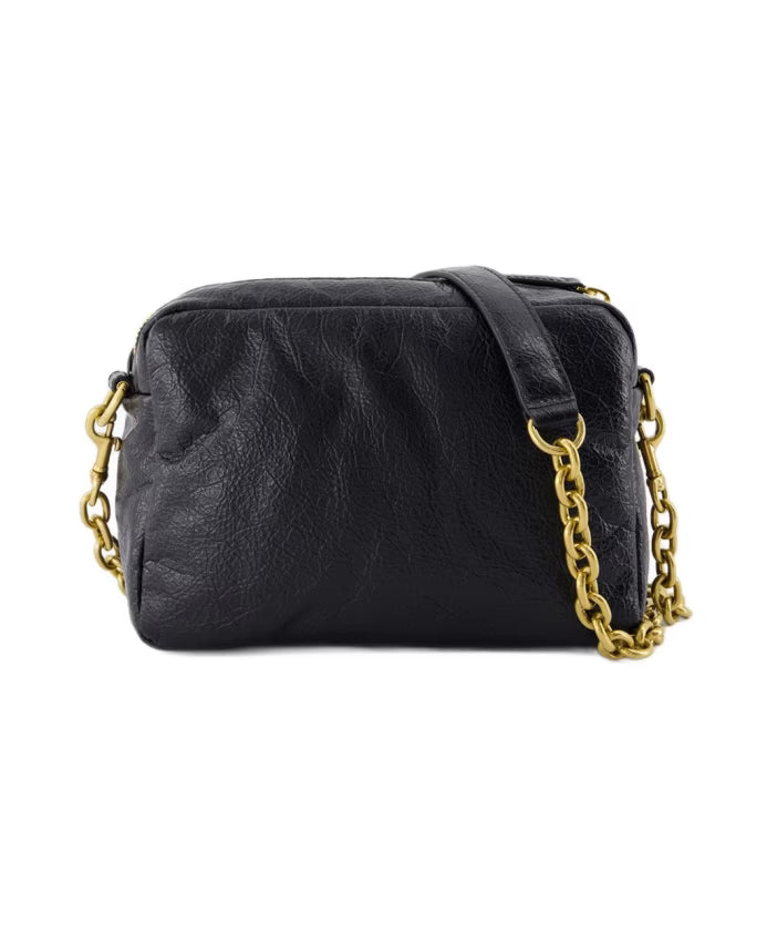 Black Leather Camera Crossbody Bag