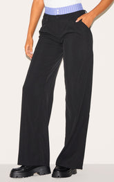 Tall Black Contrast Boxer Detail Wide Leg Trousers