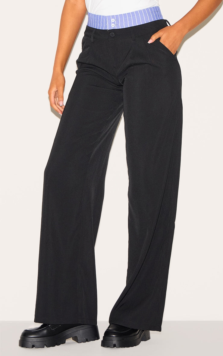Tall Black Contrast Boxer Detail Wide Leg Trousers