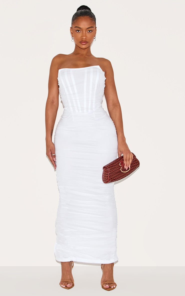 Shape White Mesh Corset Bandeau Maxi Dress